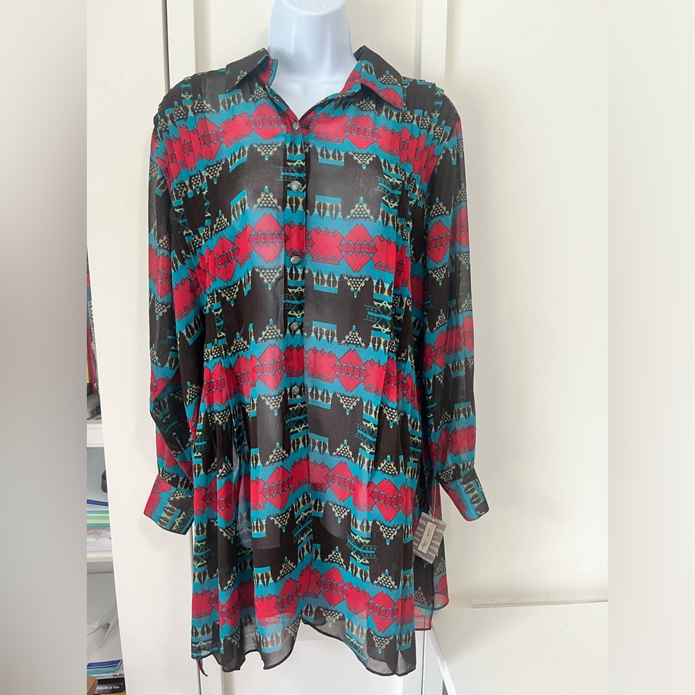 Tosha Polizzi Navajo-esque pattern crepe blouse. S NWT